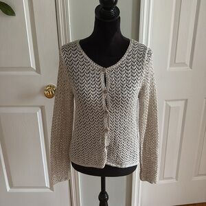 NWOT Sigrid Olsen Cream Crochet Knit Button Cardigan- Size S